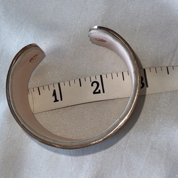 Modern Rose Gold & Silver Tone Snakeskin Textured Lattice Cuff Bracelet - Picture 8 of 11